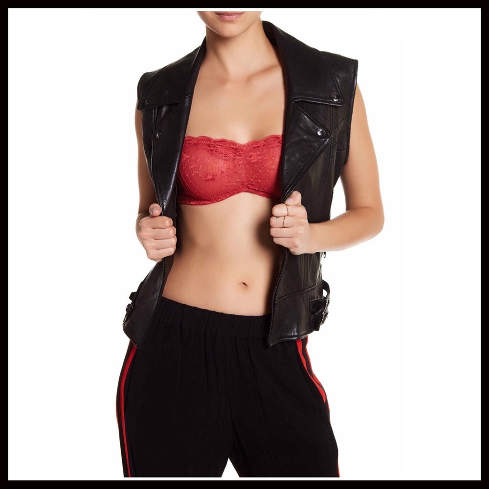 FREE PEOPLE RED LACE BRALETTE BOHO BANDEAU BRA A2C - Picture 3 of 8